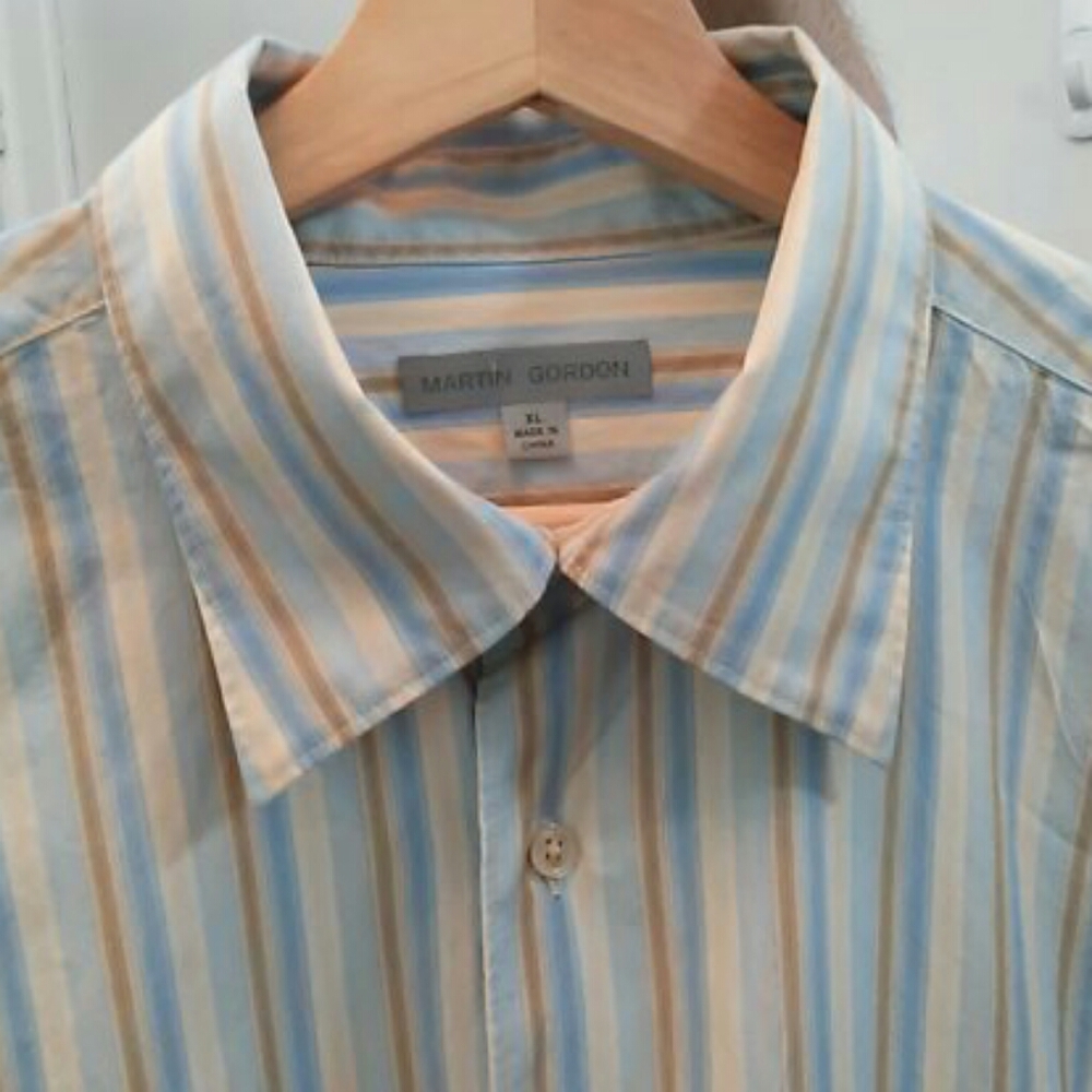 Martin Gordon XL Blue/Tan/White Stripe Shirt